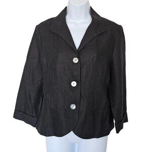 Lafayette 148 100% Linen Blazer Jacket Black Button-Up Pleated Back Womens‎ 8